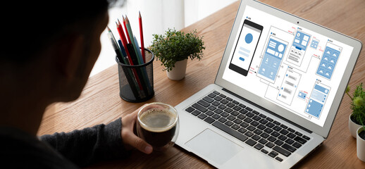 UX UI design process for modish mobile application and website . Creative prototype of wireframe...
