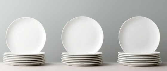 A stack of white plates on a gray background.