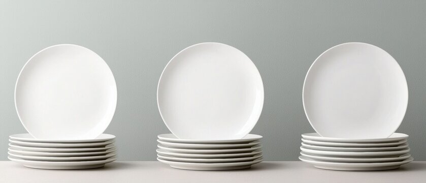 A stack of white plates on a gray background.