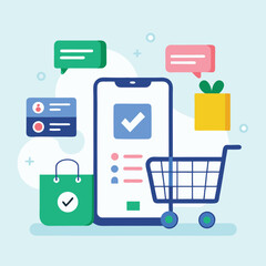 Mobile Phone Shopping App Interface with Cart and Checklist