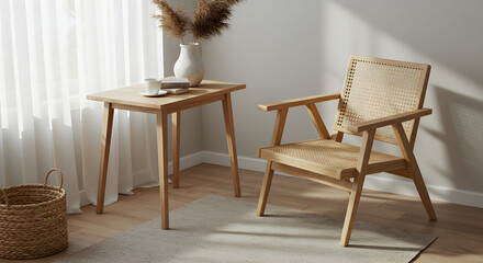 Stylish Nordic Interior Scene Featuring a Wooden Chair and Minimalist Design