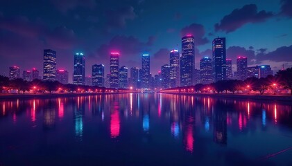 Fototapeta premium Geometric shapes forming a late night cityscape pattern , night, skyscraper, cityscape pattern