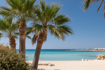 Fototapeta premium breathtaking view of serene beach in cyprus with crystalclear turquoise waters and soft golden sand