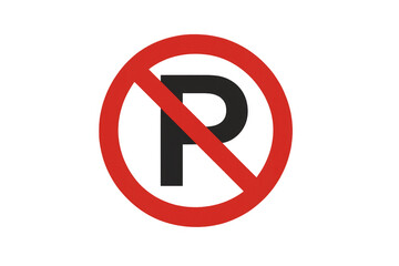Red circle with a black p and a diagonal red line over it, indicating no parking allowed, on a transparent background