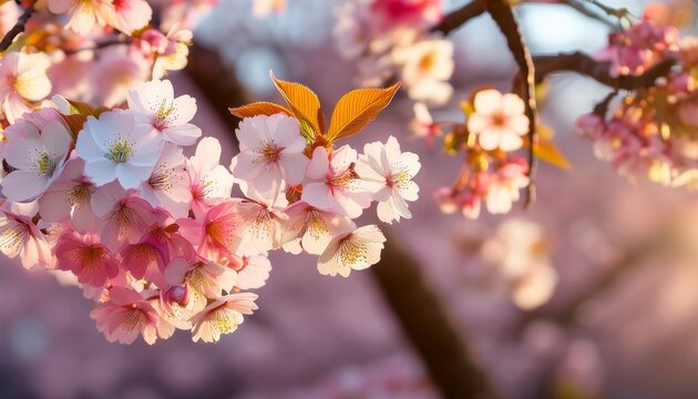 pink and white cherry blossom flowers on tree in early spring