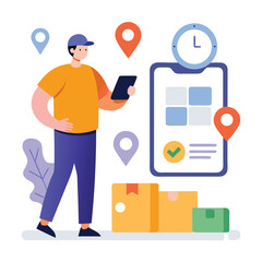 Delivery Man Using Mobile App for Package Tracking and Delivery