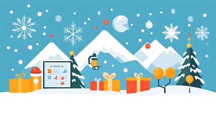 Winter Holidays Mountain Scene.