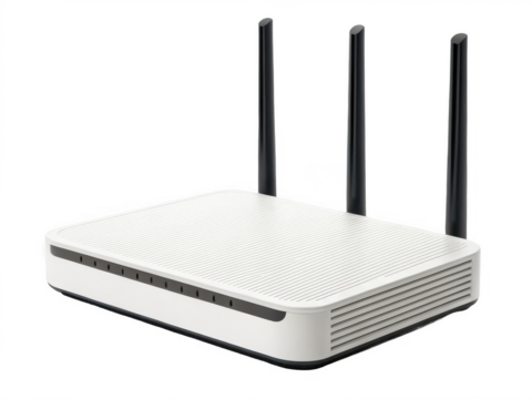 White router with antennas isolated on transparent background