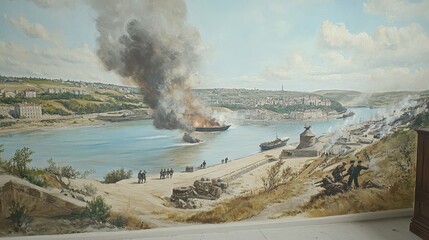 A detailed historical naval battle scene.