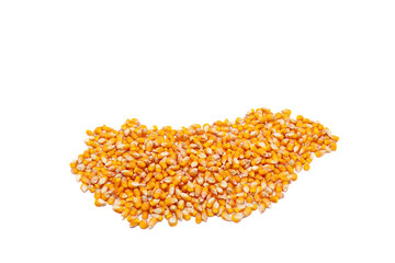 Dried corn kernels forming shape of Hungary on white background

