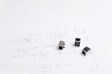 Ethernet connectors on electronic circuit schematic
