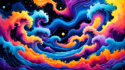 Vibrant cosmic waves in abstract art composition