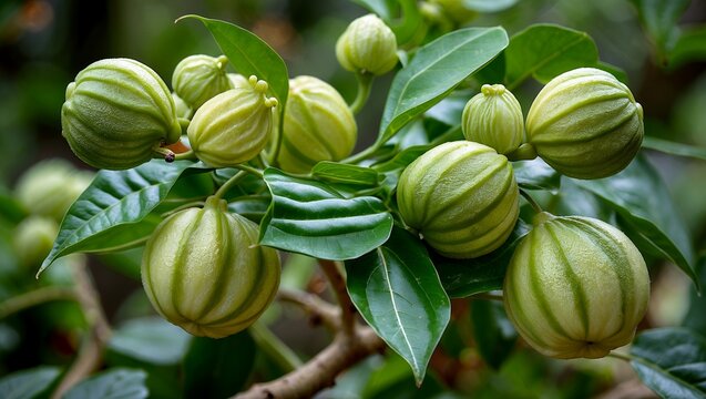 Vibrant guava fruit on lush green background