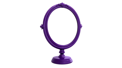 Purple oval mirror with a stand, antique design, cut out transparent