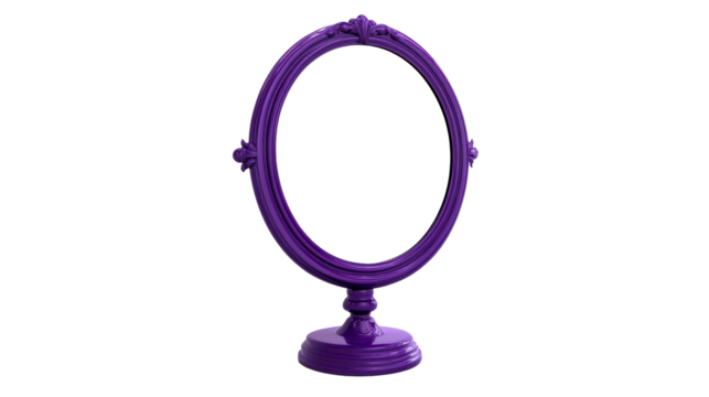 Purple oval mirror with a stand, antique design, cut out transparent