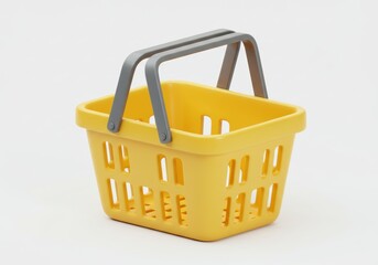 Isolated Yellow Shopping Basket with Gray Handles on White