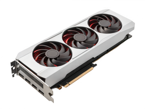 Gpu with three fans on top isolated on transparent background
