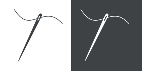 Sewing needle and thread icon. Attribute of tailor, needlework or seamstress. Symbol of sewing, fabric or factory.