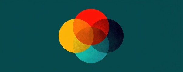 Obraz premium Minimalist illustration of overlapping colorful circles on dark background