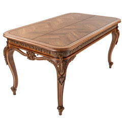 Ornate wooden dining table isolated on transparent background