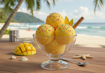Tropical Beach Mango Ice Cream Delight