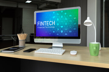 Naklejka premium Fintech financial technology software for modish business to analyze marketing strategy