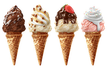 Delicious Waffle Cones Filled with Assorted Ice Cream Flavors
