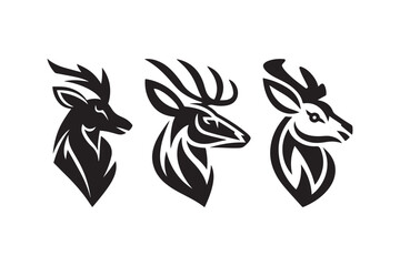 Tribal Deer Head Vector Logos Stylized Antler Animal Designs in Black Ink