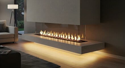 Modern Living Room Interior Featuring a Striking Linear Fireplace Design