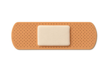 Classic beige adhesive bandage with white center pad, isolated on transparent background, ready for wound care and first aid needs