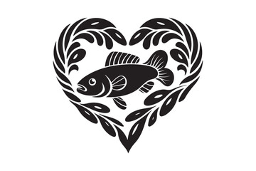 Heart Shaped Fish Design Vector Love Nature Silhouette Art