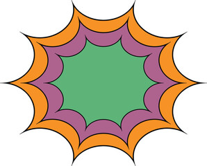 olorful starburst shape with green center and purple orange concentric borders isolated on white background.