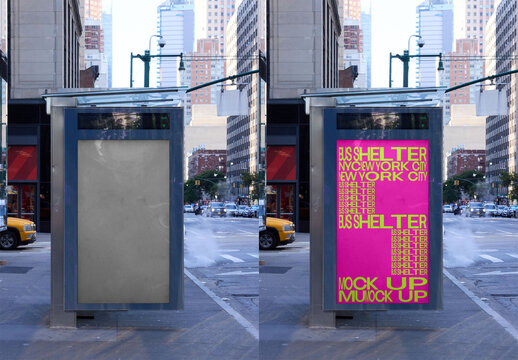 Modern Bus Stop Mockup in Bustling New York