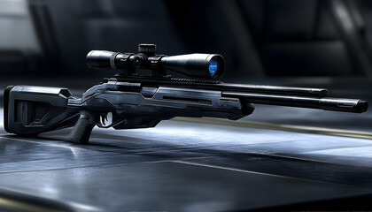 Sleek black rifle with scope hunting military game design