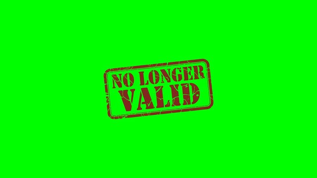 Animated "No Longer Valid" red rubber stamp on a green screen chroma key background for indicating expired offers, outdated documents or invalid credentials