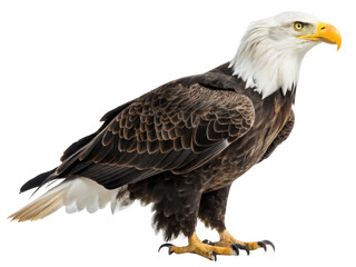 Obraz premium A bald eagle standing still isolated on transparent background