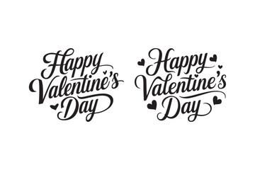Elegant Black and White Valentine’s Day Calligraphy Text Design with Heart Accents