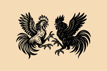 Fighting roosters vintage engraving vector © Victoria