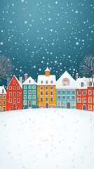 Fototapeta premium Colorful snow-covered houses under a starry winter sky in a festive town scene