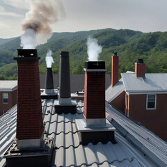 Rooftop shot showing a chaotic but beautiful composition of chimney tops.