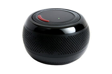 Fototapeta premium Close up of a black spherical device with a red accent and small holes around the side surface