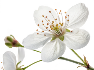 Close up of a white blossom isolated on transparent background