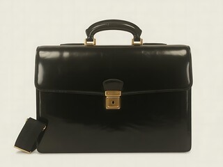 Polished Black Leather Briefcase with Gold Hardware