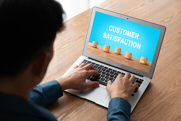 Fototapeta premium Customer satisfaction and evaluation analysis on modish software computer for marketing strategy planning