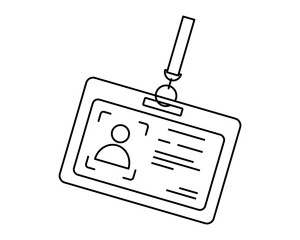 Hand drawn cute outline illustration id card. Flat vector corporate badge line art doodle. Personal identification. Office worker identity icon. Security access pass. Member authentication. Isolated.