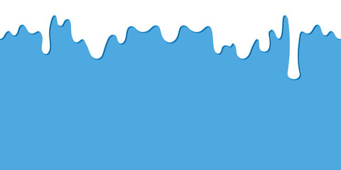 Sweet soft ice cream, splashes, long border, vector blue background.