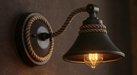 Nautical Rustic Wall Sconce Illuminating Dark Space Interior Element