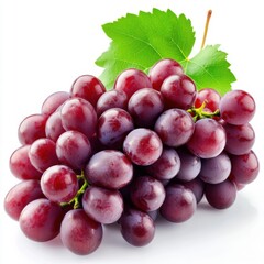 Fototapeta premium Cluster of fresh red grapes with a leaf isolated on white background