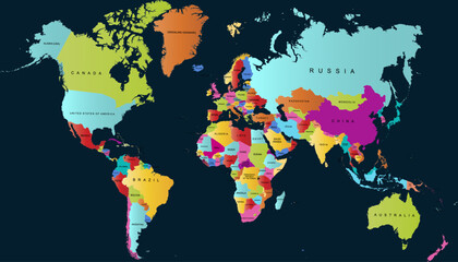 World map. Color modern vector map. Silhouette map.	