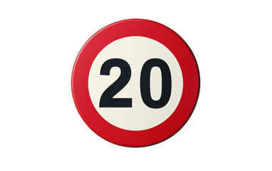 Red and white sign with the number twenty on it